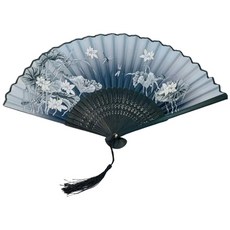 中國風蓮花蜻蜓摺疊扇 古風絲綢舞蹈扇 便攜隨身扇子, 1, 1個