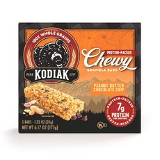 Kodiak 츄이 그래놀라 스낵 바 땅콩 버터 초콜릿 칩 고단백질 100% 통곡물 5개의 바가 있는 1박스, Kodiak 츄이 그래놀라 스낵 바, 땅콩 버터 초콜릿, 35g, 1