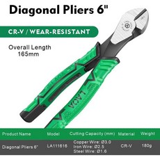 전문가용 유럽식 절단기 니들노즈 플라이어 대각선, 1개, 5. LA111616