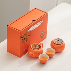 柿柿如意茶具套裝柿子茶壺茶杯事事禮盒伴手禮定製整套陶瓷禮品小, 柿子茶具(小套組), 如图, 1個