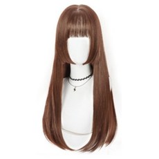 幸運星 台灣發貨 水母姬假髮 修臉 假髮 Cosplay 道具 角色扮演 氣質長髮 網紅同款 三刀瀏海 仿真 派對道具, 1個, 淺棕假髮一頂附髮網