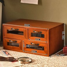 빈티지 원목 서랍장 엔틱 정리함 소품 보관함 수납장, 1개, D. 릴 4 서랍 빈티지