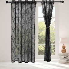 RLoncomix 그레이 레이스 커튼 빈티지 니트 꽃무늬 창문 커튼 빛 필터링 세미 시어 보일 그로밋 작은 창문 커튼 침실 거실 주방용 패널 2개 너비 132.2 x 길이