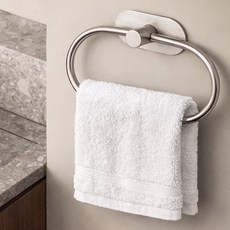 그린카멜 무타공 수건걸이 접착식 스테인리스 욕실 타월링, 1개, 모던무광실버