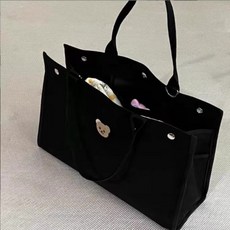 韓國同款大容量媽媽包 多功能母嬰手提袋 防水刺繡小熊帆布包, 黑色款, 黑色