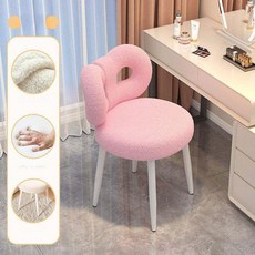 화장대의자 등받이 화장대 리본 벨벳 인테리어 의자 양털 디자인 침실용 모던, 걸 핑크 램스울 4다리
