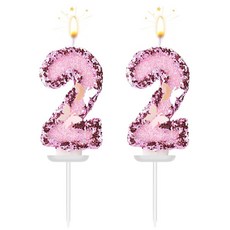 ECLATIS 숫자 양초 생일 나비 핑크 스파클리 파라핀 생일 양초 스팽글 장식 케이크 토퍼 파티 결혼 기념일 장식용 22 297336, 22 cq220-9