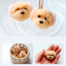 베이지색 푸들 강아지양모펠트 1개입 머리끈핀 수제작만들기, 1개