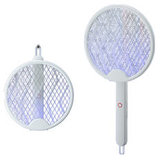【四合一折疊三層電網】折疊電蚊拍 滅蚊拍 捕蚊拍 電蚊拍 多功能四合一捕蚊燈 滅蚊燈 捕蚊器 USB充電 手持四用, 白色-多功能四合一(三層電網)折疊電蚊拍