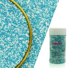 KANDLRIK 스프링클 데코 장식 먹을 수 있는 금색 캔디 2mm 미니 펄 케이크 컵케이크 토퍼 쿠키 데코레이션 결혼식 파티 발렌타인 할로윈 크리스마스 용품 3온스, 파랑 시리즈 & 흰색