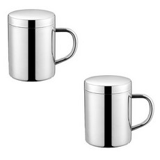 Young Green 帶蓋手柄雙不銹鋼馬克杯 200ml, 單色, 2個