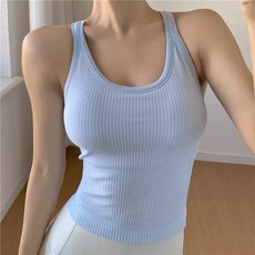 여름 감성 무드 모던 룰루 스타일 EBB 요가 조끼 브라 패드 내장 속건성, S (80-95 카티), 블루 호수