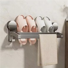 트렌디 무타공 인테리어 슬리퍼 랙 욕실 주방 발코니를 위한 올인원 다용도 스탠드, 1개, 회색 두 사람용 50cm (발닦기 천 막대 포함흡반형)