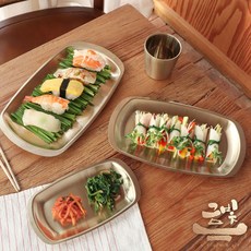 금빛-티타늄 직타원 접시 한식기 한식 찬기 그릇 식기 세트, 1개, 금색