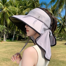 夏季彩膠大帽檐遮陽帽子女戶外披肩護頸空頂防曬帽海邊出遊漁夫帽, 8878-太空灰