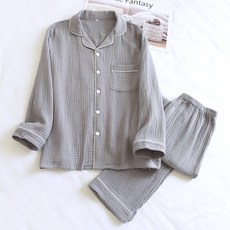 SOFTLIFE 男士睡衣套裝 寬鬆春秋長袖全棉縐布居家服