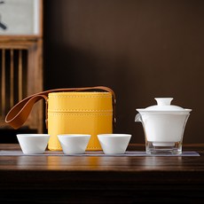 高端便攜戶外紀念伴手禮羊脂玉瓷禮盒旅行茶具快客一壺三杯, 1個, 潔白無瑕三杯玻璃公杯小方包:如圖所示3724
