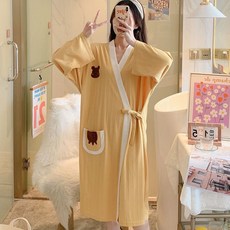 韓版和服睡袍女春秋季寬鬆家居服長袖浴袍
