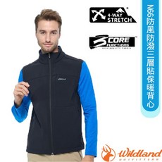 荒野 WildLand 男 N66防風防潑三層保暖背心(大尺碼) 休閒運動機能上衣 內刷毛中層衣