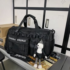 H嚴選好物 旅行大師健身包 乾濕分離袋 訓練包 短途出差 大容量 旅行包 收納行李袋, 黑色+掛件, 1個