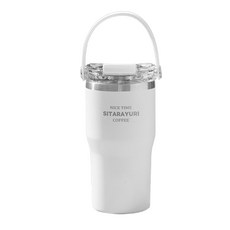 호밍사이 대용량 보온병 보온컵 휴대용 커피컵 304 스테인리스 스틸 이중 보온병 보냉병 이중 빨대 휴대용 보온컵 캠핑용 청량음료컵 빨대컵 차량용 컵, 흰색, 1개, 600ml