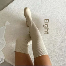 쿠쿠스토어 대형 여성 코튼 부츠 가을 겨울 패션 긴 튜브 무릎 니트 표면 라운드 발가락 Outsole, 01 하얀색, 07 35