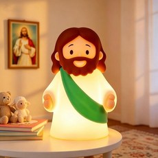 Magical JD Little Jesus 야간 조명 미니 실리콘 예수 램프 조도 조절 가능한 충전식 터치 침대 옆 램프 아기방 및 아동용 크리스마스 부활절 및 세례를, 초록색