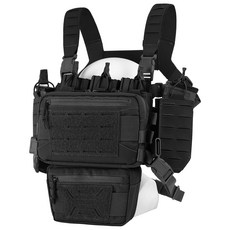 VOTAGOO 전술 체스트 리그 전술 조끼 Tactical chest-rig 몰리 모듈러 마이크로 파이트 체스트 리그 조절 가능 및 분리형 매거진 파우치 포함, 1개, 블랙