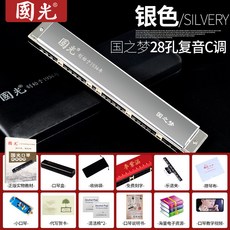 優選 口琴 初學者入門 學生專業口琴 24/28孔 複音重音 C調 寬音域, 【專業款】28孔複音C調-銀色+曲譜贈品, 1個