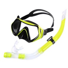 제이 해루질수경 스노쿨링 다슬기수경 잠수경 고글, 하프드라이 2피스 세트 옐로우 블랙, 1개