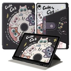 DUNNO 회전 가능 패턴 디자인 아크릴 삼성 탭 케이스, 1개, 1-CD Cat