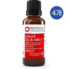 프로토콜 리퀴드 비타민 D3 2500IU MK-7 100mcg PROTOCOL FOR LIFE BALANCE Liquid D3 and MK-7, 4개, 30ml