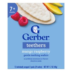 Gerber 티더 부드러운 치아 발육 웨이퍼 7개월 이상 망고 라즈베리 개별 포장된 2팩 12개입 각 4g(0.14oz) Gerber (거버), Gerber, 티더, 부드러운 치아 발육 웨이퍼, 7개