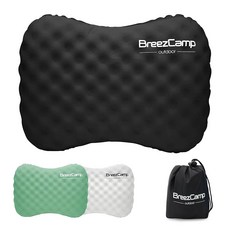 BreezCamp 공기 주입식 캠핑 베개 여행용 블로우 업 에어 목 요추 지지 초경량 컴팩트 야외 하이킹 배낭여행 자동차 해변 비행기 수면 필수품 블랙, 블랙1.