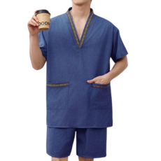 Makone 남성 여성 찜질복 사우나복 커플 반팔 반바지 상하의 세트