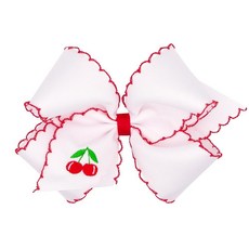 Wee Ones 여아용 과일 자수 문스티치 엣지 헤어 리본 미디엄 또는 킹 WeeStay 미끄럼 방지 클립 킹 체리