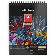 ARTEZA Spiral Sketch Book 22.9x30.5cm(9x12인치) 블랙 아트 페이퍼 드로잉 패드 30장 스케치 패드 드로잉 성인 및 청소년용