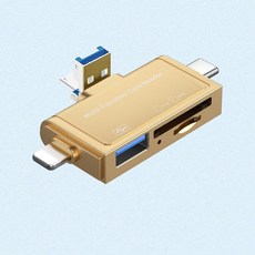 七合一多功能讀卡器 Type-C USB3.0 適用安卓蘋果 SD TF記憶卡隨插即用資料傳輸, 金, 1個