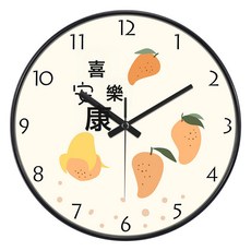 DFMEI 吉祥小清新客廳圓形掛鐘靜音掃秒事事如意北歐風創意臥室鐘錶掛牆, A264黑色:14英寸(直徑35釐米)比較建議客廳