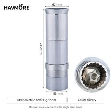 HAVMORE 휴대용 충전식 외부 조절 전문 자동 가정용 커피 원두 그라인더 머신, M99-그레이