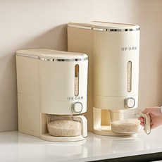 (업그레이드)원터치 밀폐쌀통/진공쌀통10kg/밀폐 방습 쌀통/일상쏙 쌀보관통잡곡통 계량 쌀보관함 쌀통5KG 10KG 쌀통, 크림 화이트, 1개