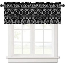 JADERYS Aztec 밸런스 커튼 부족 나바호 기하학적 빈티지 블랙 화이트 아트 프린트 봉 포켓 커튼 밸런스 주방 침실 거실 장식 1 패널 너비 137.2 x 길이 45.7