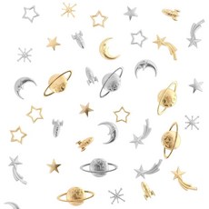 ECLATIS 42피스 코스모스 테마 레진 필러 7가지 모양 골드칼라 아연 합금 스타 문 플래닛 우주선 필링 액세서리 참 비즈 메탈 미니 스페이스 장식 에폭시 공예 하이퀄리티