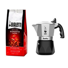 BIALETTI Brikka 摩卡壺，輕鬆享受濃郁義式咖啡，家用咖啡神器, 銀色2杯份+500g咖啡豆