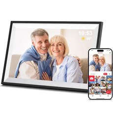 Frameo 10.1인치 Wi-Fi 디지털 액자 1280x800 HD IPS 터치 스크린이 있는 사진 프레임 자동 회전 벽 장착 가능 휴대폰에서 사진/비디오 보내기, 15.6 Inch Black & White