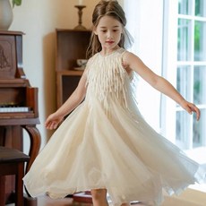 賣場優選童裝 女童洋裝 女童公主裙夏季小女孩連衣裙2025兒童珍珠流蘇背心裙禮服貴氣紗裙