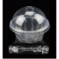 Jun.04 144번 푸딩부덴 전문몰드 투명 플라스틱 매화부덴 케이스 베일 덮개 듀얼 커버 밀크얼린 컵Z, 3_페 데 스 탈 + 둥 근 뚜껑 + 인 디 스푼 20, 1개