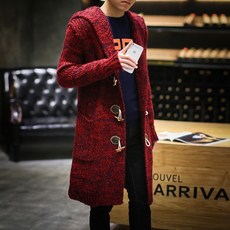남성용 롱 카디건 오버핏 스웨터 롱가디건 봄 니트 겨울 남녀공용 솔리드 남자롱가디건, 1개, F. 버건디 색상  더플 코튼 스웨터