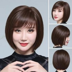 INTERNAL 中老年假髮 短髮 全真髮/仿真 波波頭 內扣圓臉 假髮套 全頭逼真 整頂 假髮 仿真 長假髮 髮片, 酒紅色,柔順蛋白絲普通旋+髮網護理液, 1個