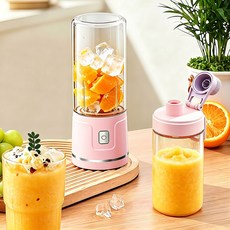 Detao 휴대용 무선 믹서기 소형 텀블러 믹서기 멀티블랜더 가정용 과일 블렌더 원터치 Type-c 충전, 핑크